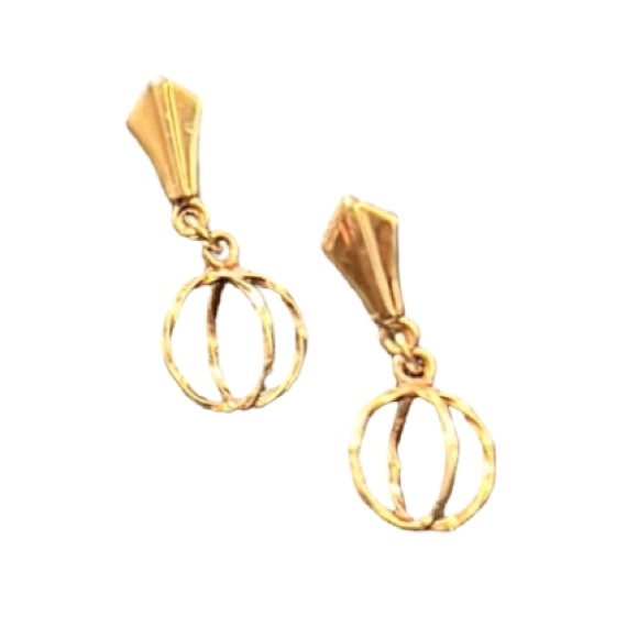 Vintage Elegant Dainty 14K Yellow Gold Door Knocker Caged Drop Post Earrings